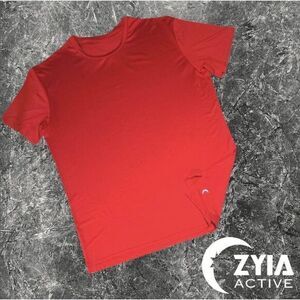 Zyia Active Performance Mens Royal Links Crew Split Hem SS T-shirt Red Size L